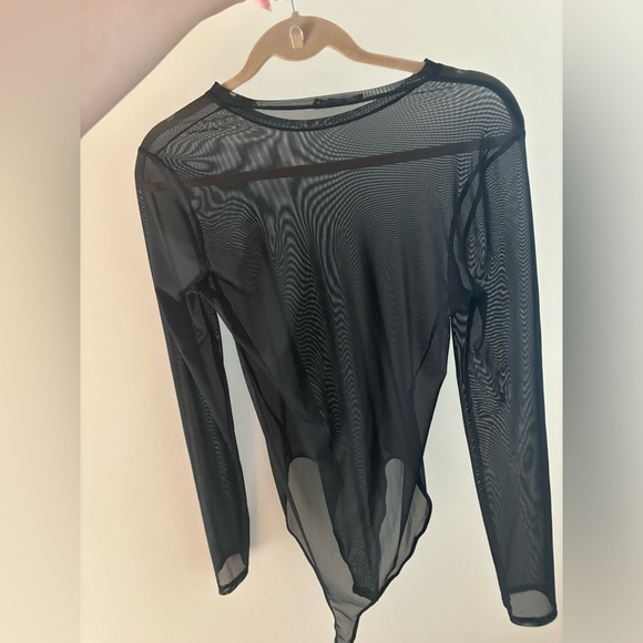 Zara Women's Black Mesh Top Long Sleeve Sexy See Through Body Suite - Picture 3 of 4